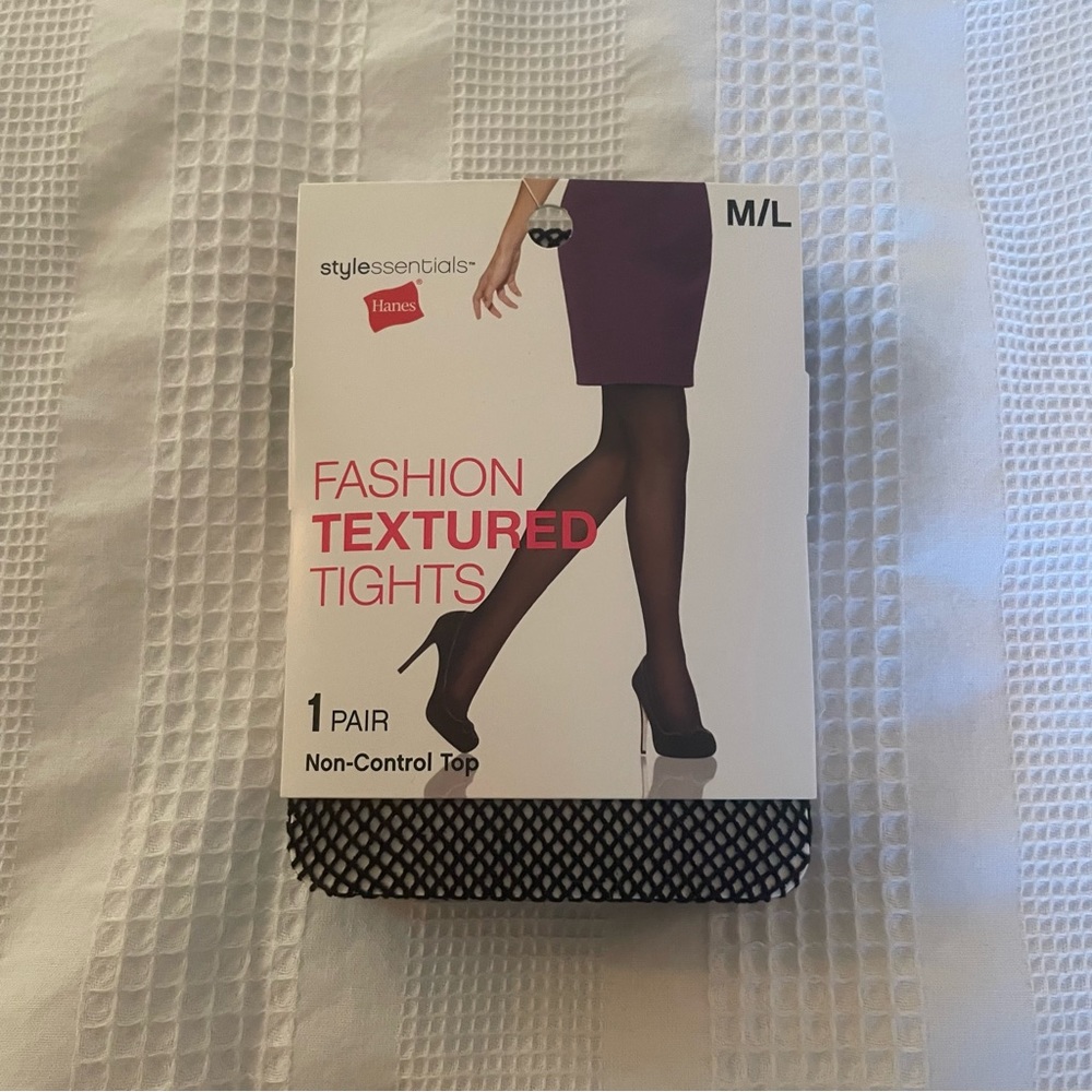 NEW Hanes Style Essentials Fashion Textured Black Fishnet Tights M/L 🖤